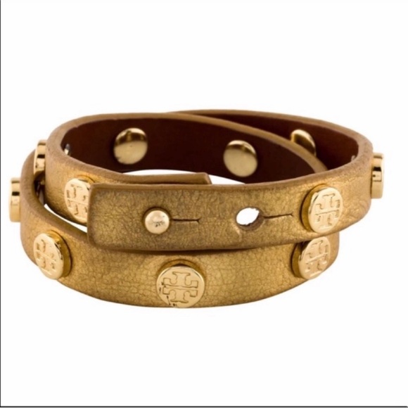 $95 Tory Burch Double Wrap Studded Logo Bracelet - Picture 3 of 9